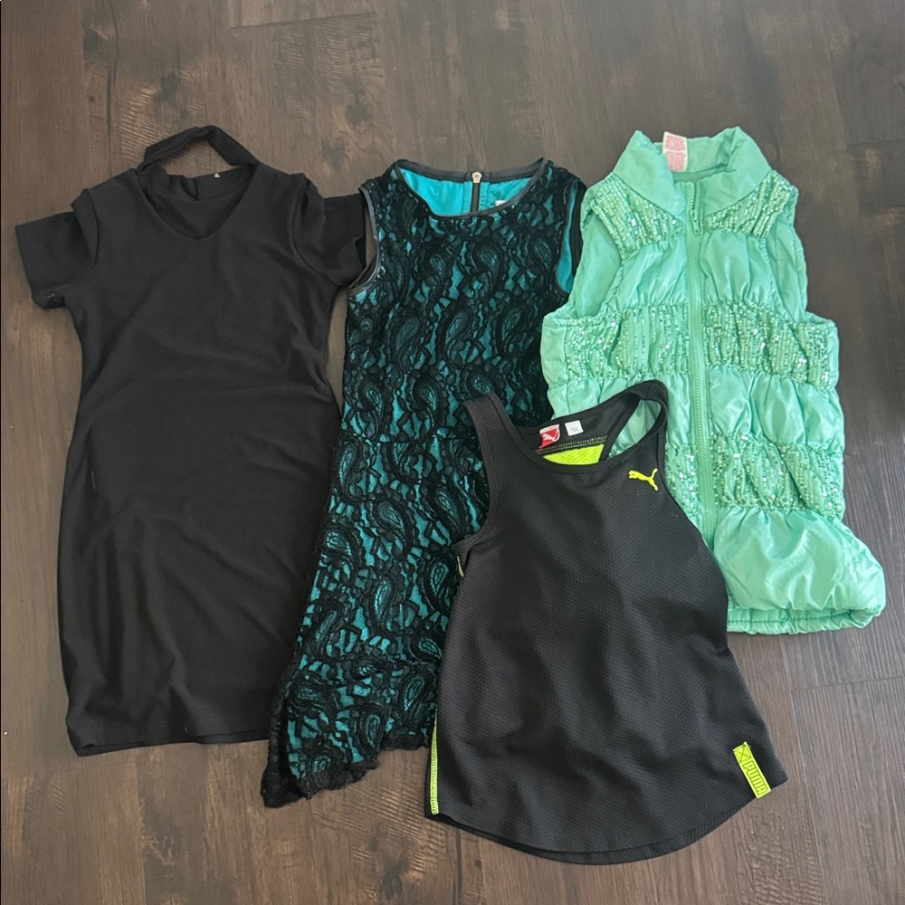 BUNDLE SET DRESSES PUFFER VEST SEQUIN PUMA WORKOUT TOP SIZE 10